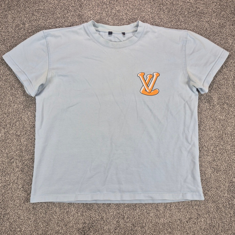 Louis Vuitton T-Shirt Size Large Blue LV Logo Graphic Tee Short Sleeve